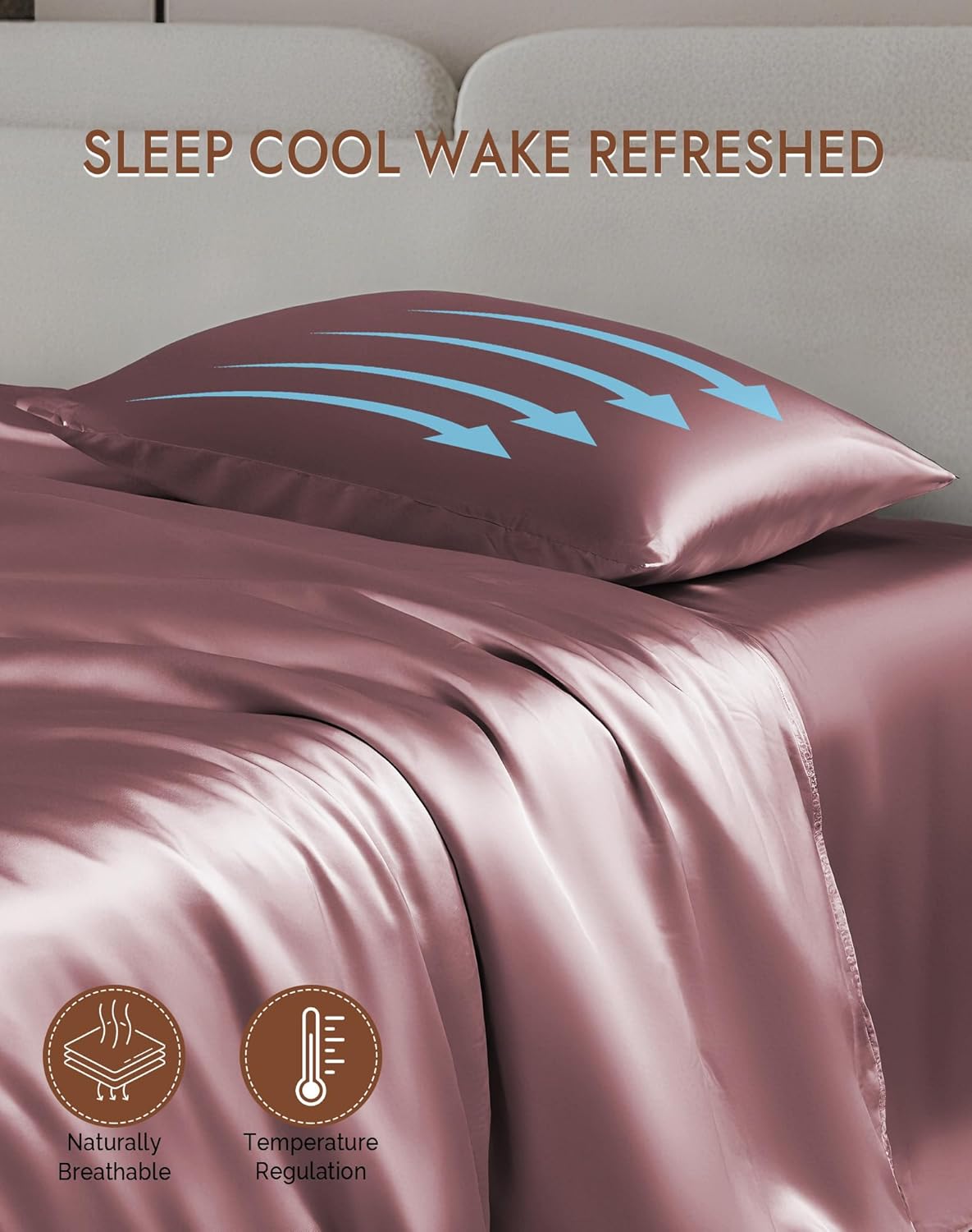 SilkSilky 100% Mulberry Silk Pillowcase - Pure 22 Momme High-Grade 6A Fibers for Hair & Skin, Envelope Closure, Natural, Organic, Breathable & Cooling Pillow Case (Queen, Pale Mauve)