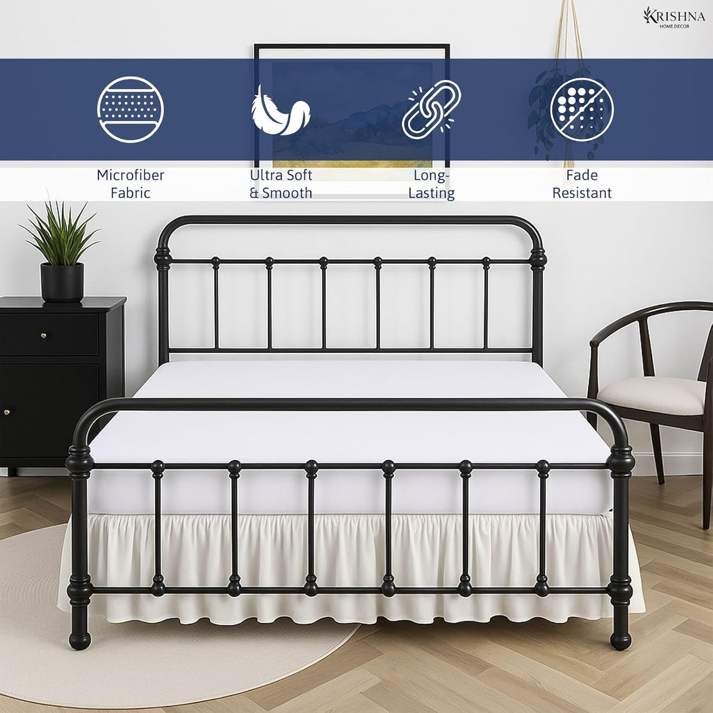KRISHNA Ruffled Bed Skirt with Split Corners Full, 100% Microfiber Hotel Quality, 28 Inch Drop Dust Ruffle Gathered Bedskirt with Platform, 54" x 75", Ivory