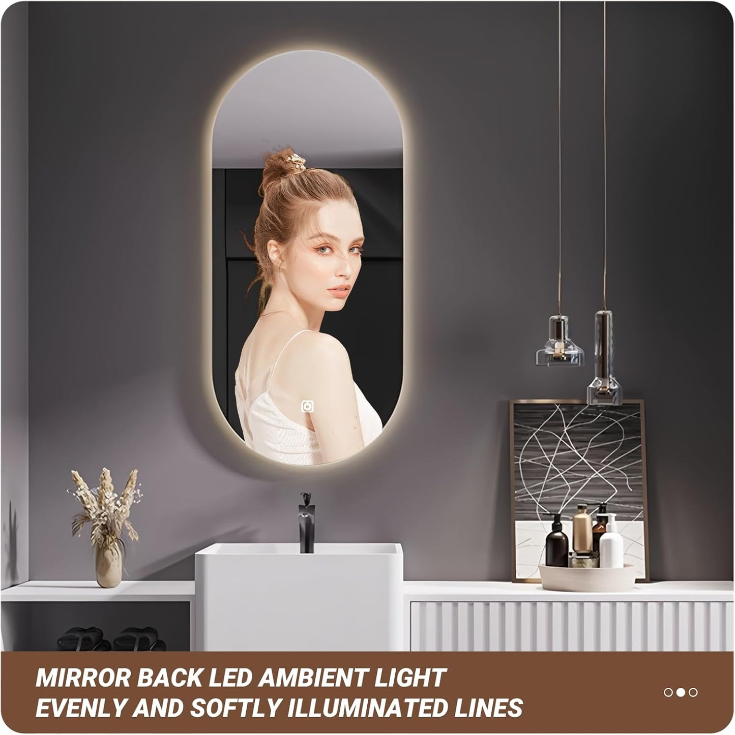 96Inch Freestanding Sink Bathroom Vanity, Wall-Mount Bathroom Cabinet with Open Storage and Striped Drawers, Solid Wood Bathroom Vanity with Smart Defog Mirror and Spacious Rock Plate Countertop