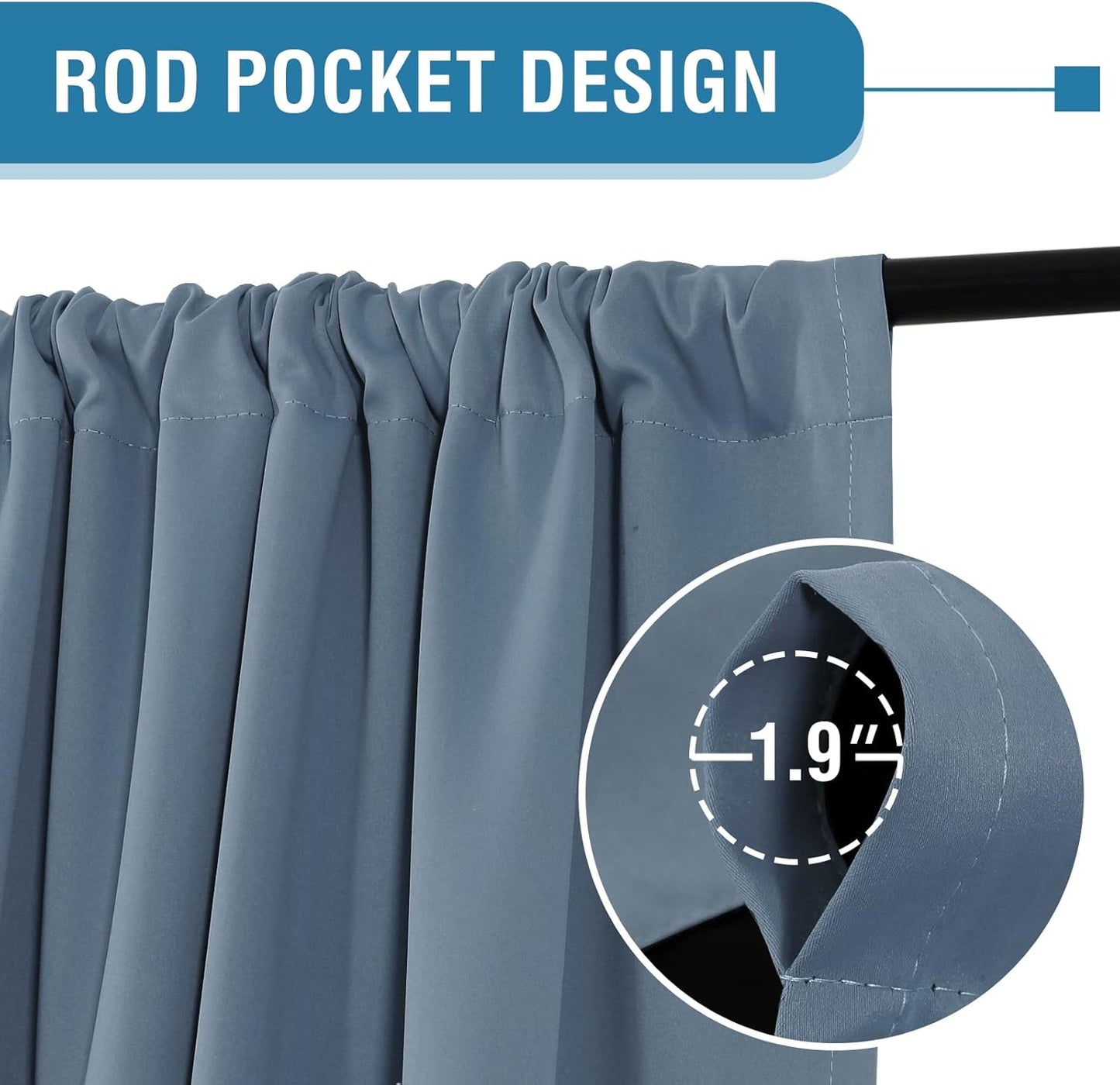 H.VERSAILTEX 100% Blackout Curtains for Bedroom Thermal Insulated Blackout Curtains 108 Inches Long Rod Pocket/Clip Rings Curtains for Living Room with Black Liner 2 Panels, Stone Blue