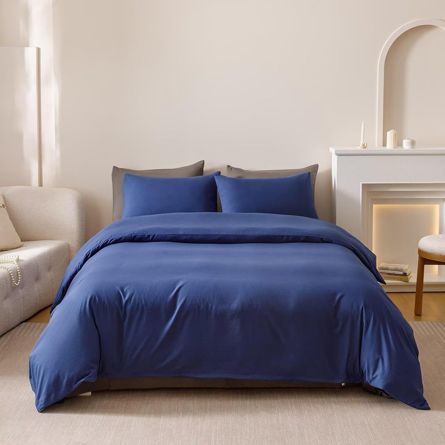 Cottonight Royal Blue Comforter Sets Full Pure Bright Blue Bedding Comforter Full Size Quilts Blanket Ultra Soft Breathabe Solid Bedding Set for Women Men Adults Teens