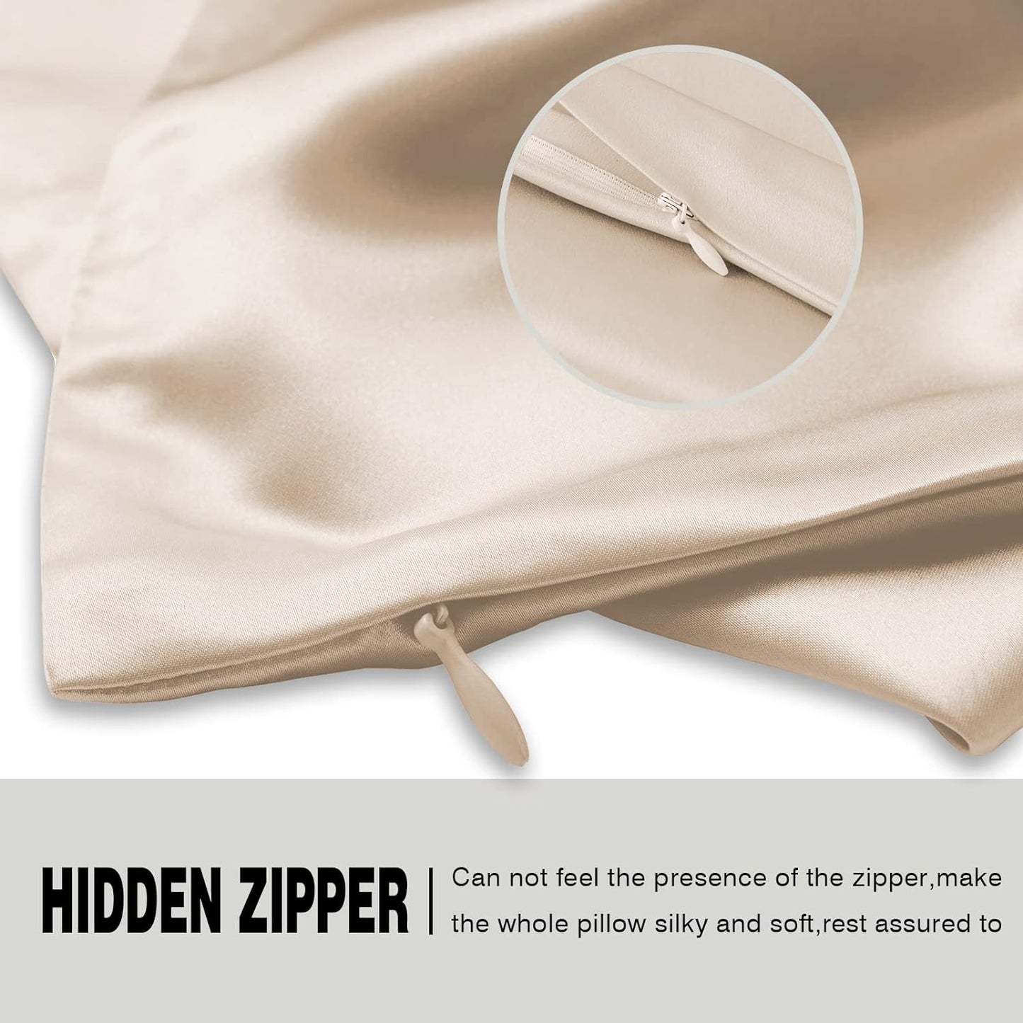 Natural Mulberry Silk Pillowcase for Hair and Skin Standard Size 20"X 26" with Hidden Zipper Soft Breathable Smooth Cooling Covers for Sleeping(Champagne,Standard,1Pcs)