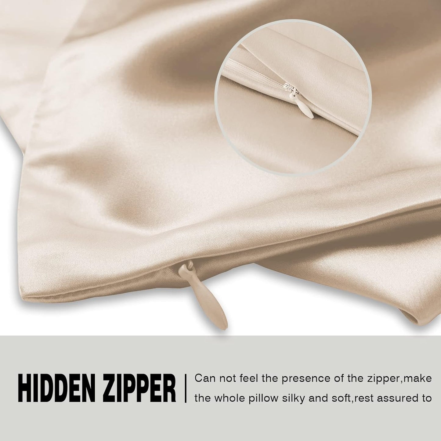Mulberry Silk Pillowcase for Hair and Skin Pillow Case with Hidden Zipper Soft Breathable Smooth Cooling Silk Pillow Covers for Sleeping (Champagne, King（20"X 36"）)
