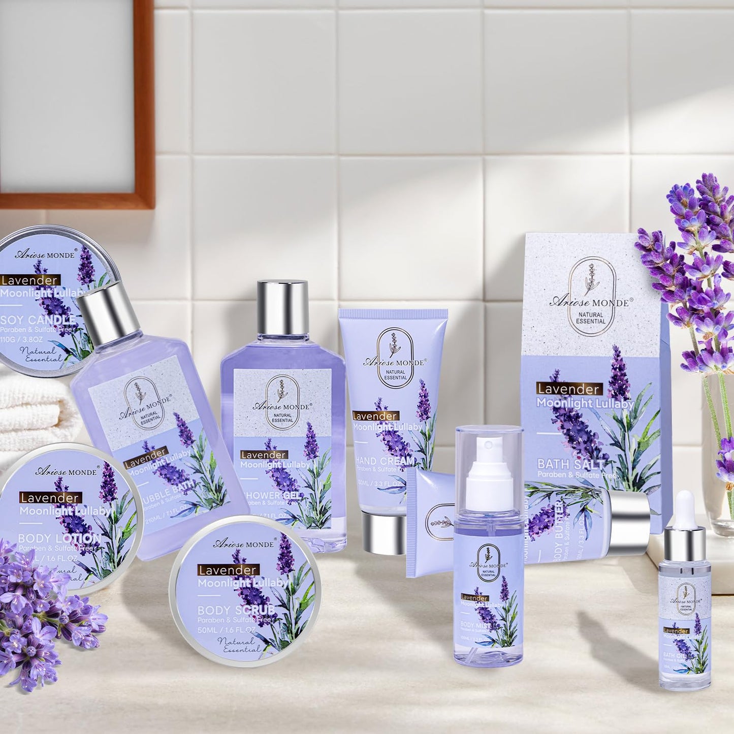 Spa Gifts for Women Bath and Body Lavender Gift Set, Spa Gift Basket for Self Care, Relaxing Bath Sets for Mom, Grandma, Girlfriend, Sister, Friends, Gifts for Women
