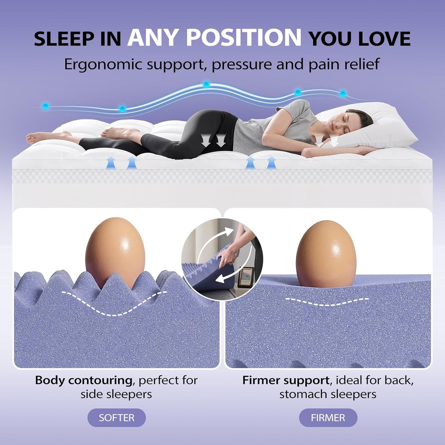 downluxe 4 Inch King Memory Foam Mattress Topper Pro Dual Layer 2 Inch Cooling Gel Egg Crate Memory Foam Plus 2 Inch Pillow Top Medium Firm with Deep Pocket