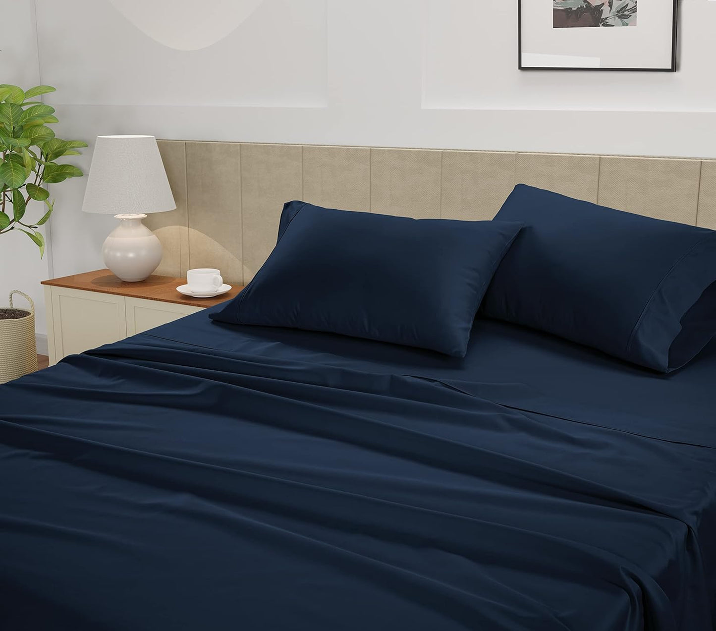 LANE LINEN Split Top King Sheets Sets for Adjustable Bed – 450 Thread Count 100% Cotton, Soft & Cooling Sateen Weave, 15” Deep Pocket Fully Elasticized Fitted Sheet, Premium Bedding, Estate Blue