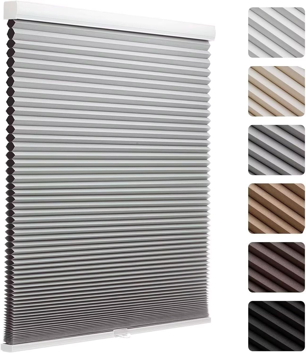 MYshade 1.5-Inch Cellular Cordless Blackout Shades,Thermal Insulating Noise Reducing Waterproof Blinds,Honeycomb Window Treatments for Indoor Light Control (Grey-21 W x 50" H)