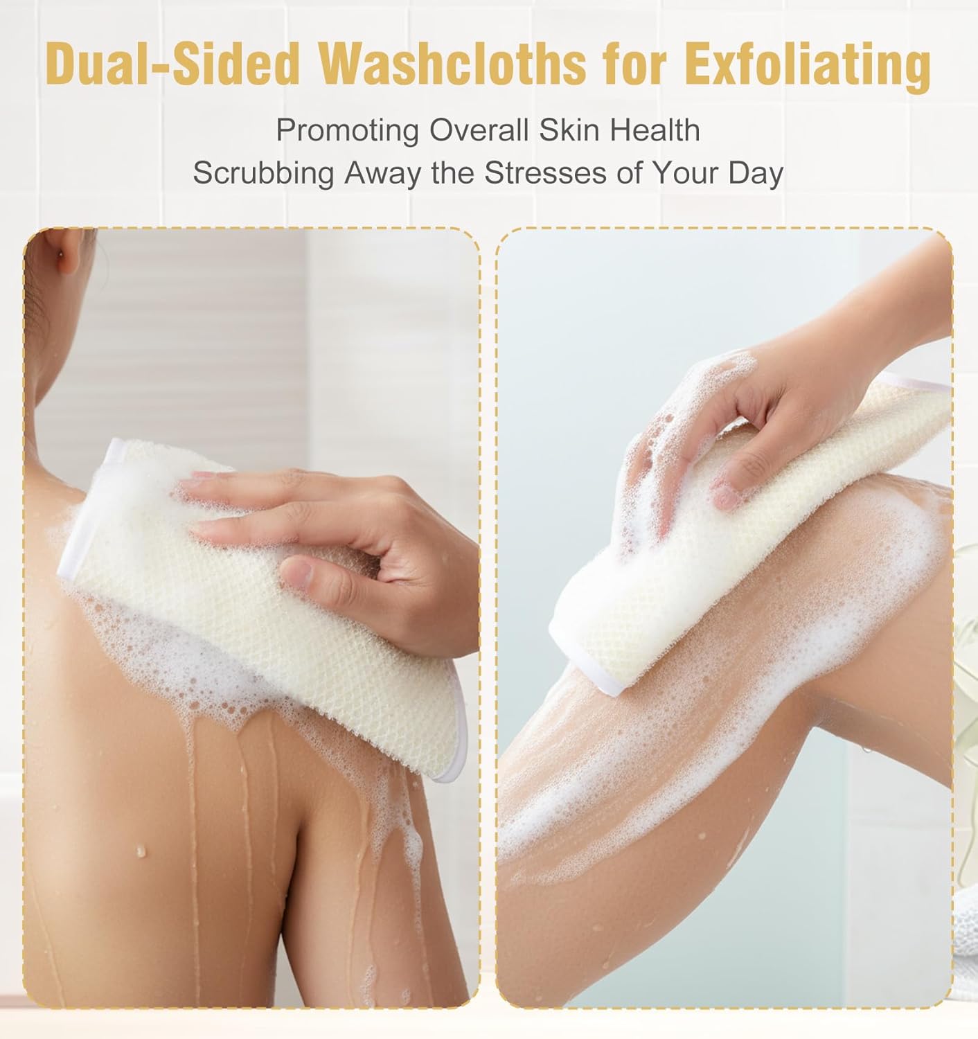 4PCS Exfoliating Wash Cloth, Exfoliating Cloth Nylon Cotton Loofah, Body Scrub Cloths for Men Women Clean