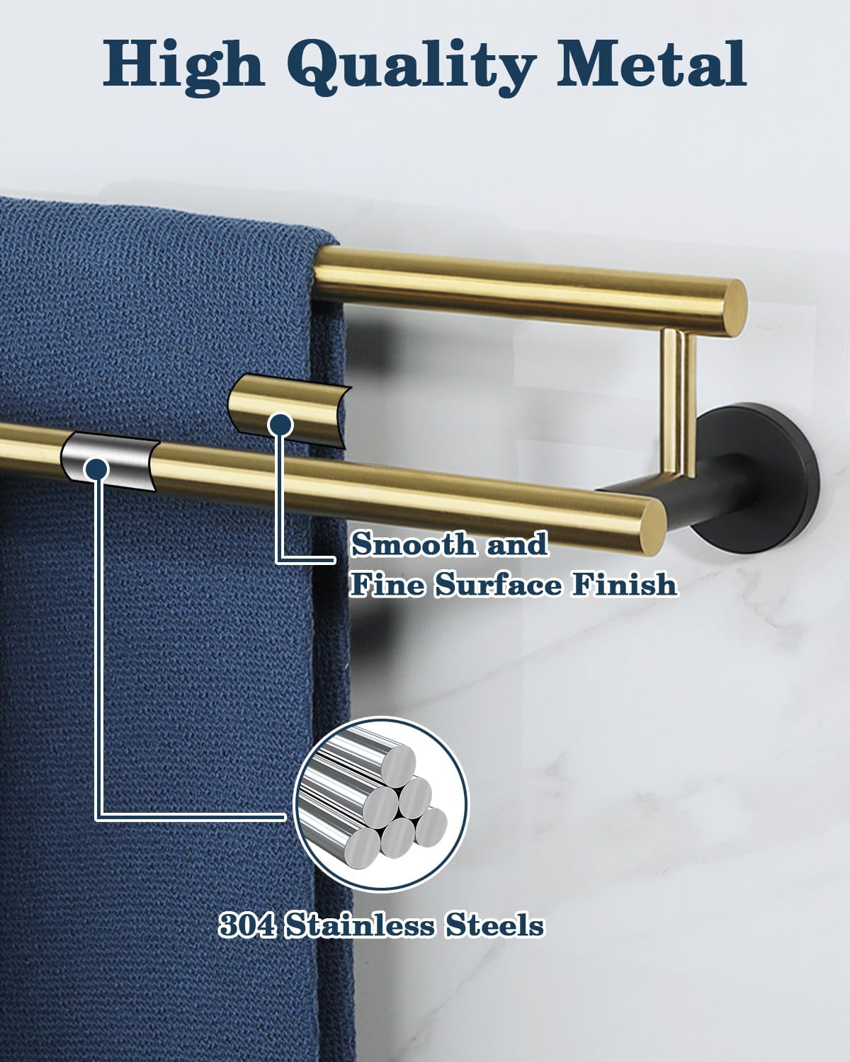 Alise Double Bath Towel Bars,24 Inch Towel Racks for Bathroom,SUS304 Stainless Steel Towel Holder,Towel Holder Wall Mount,Toilet Kitchen Towel Rod,Brushed Gold and Black Finish Towel Rail,GYT6902-GB