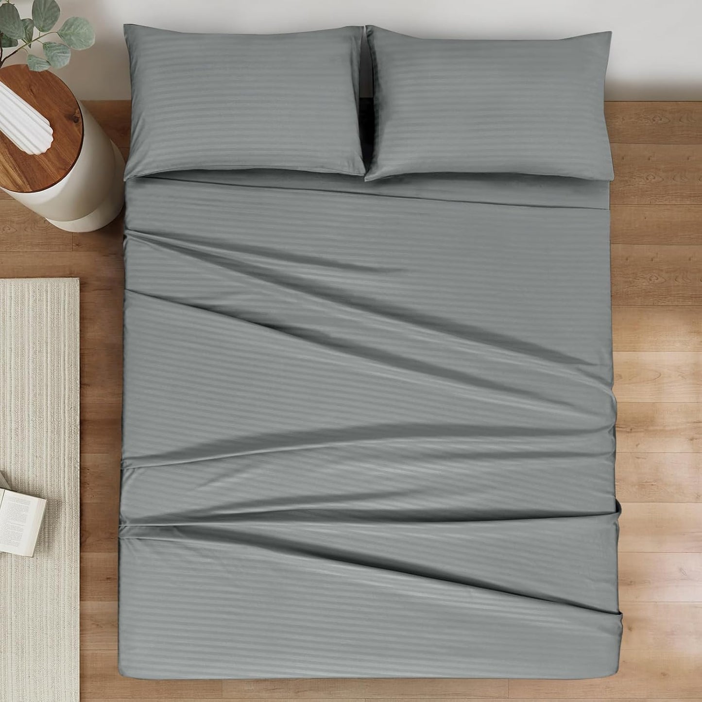 Mejoroom Striped King Size Sheet Set – Hotel Luxury Bed Sheets - Deep Pocket Up to 16 inch, Breathable, Wrinkle, Fade and Stain Resistant – 4 Piece(02-Gray)