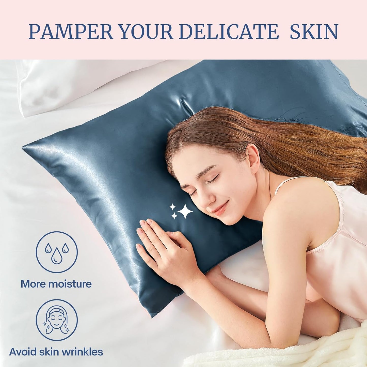 BEDELITE Satin Pillowcase for Hair and Skin, Super Soft and Cooling Similar to Silk Pillow Cases 2 Pack with Envelope Closure, Gift for Women Men(20"x30" Queen Size, Bluesteel)