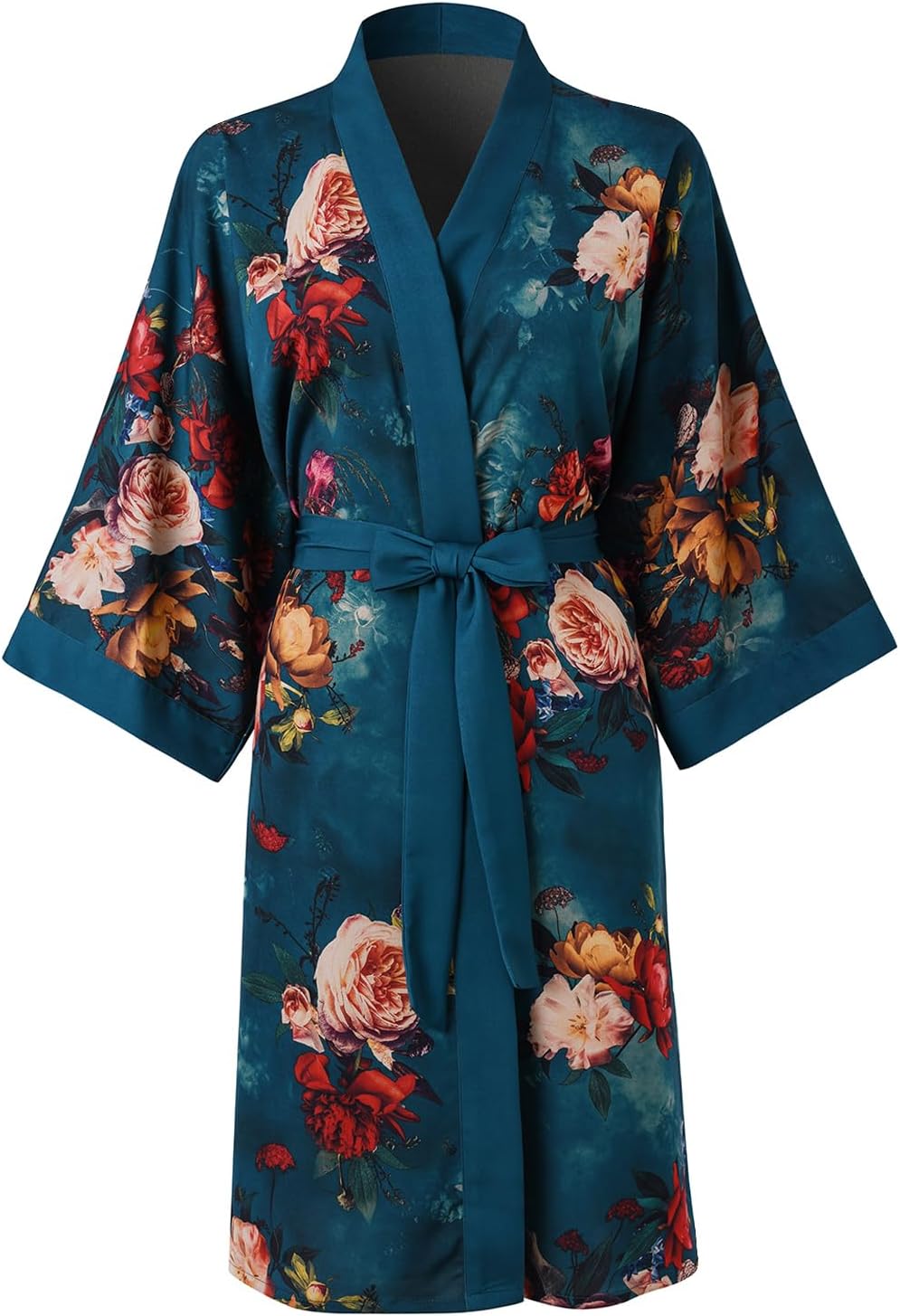 Ledamon Women's Kimono Short Robe for Women - Pocket Floral Bathrobe Nightgown