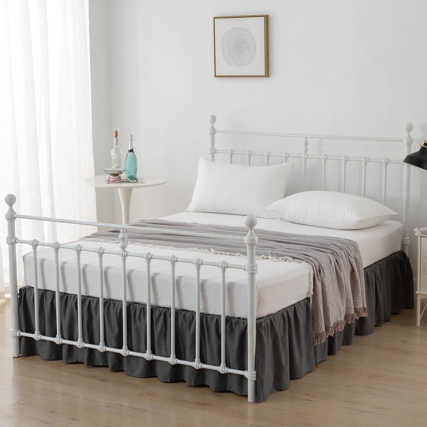 Bed Skirt King Size Ruffled Bed Skirts with Split Corners,16 Inch Drop Dust Ruffle Bed Skirt with Platform, Dark Grey, 16" King