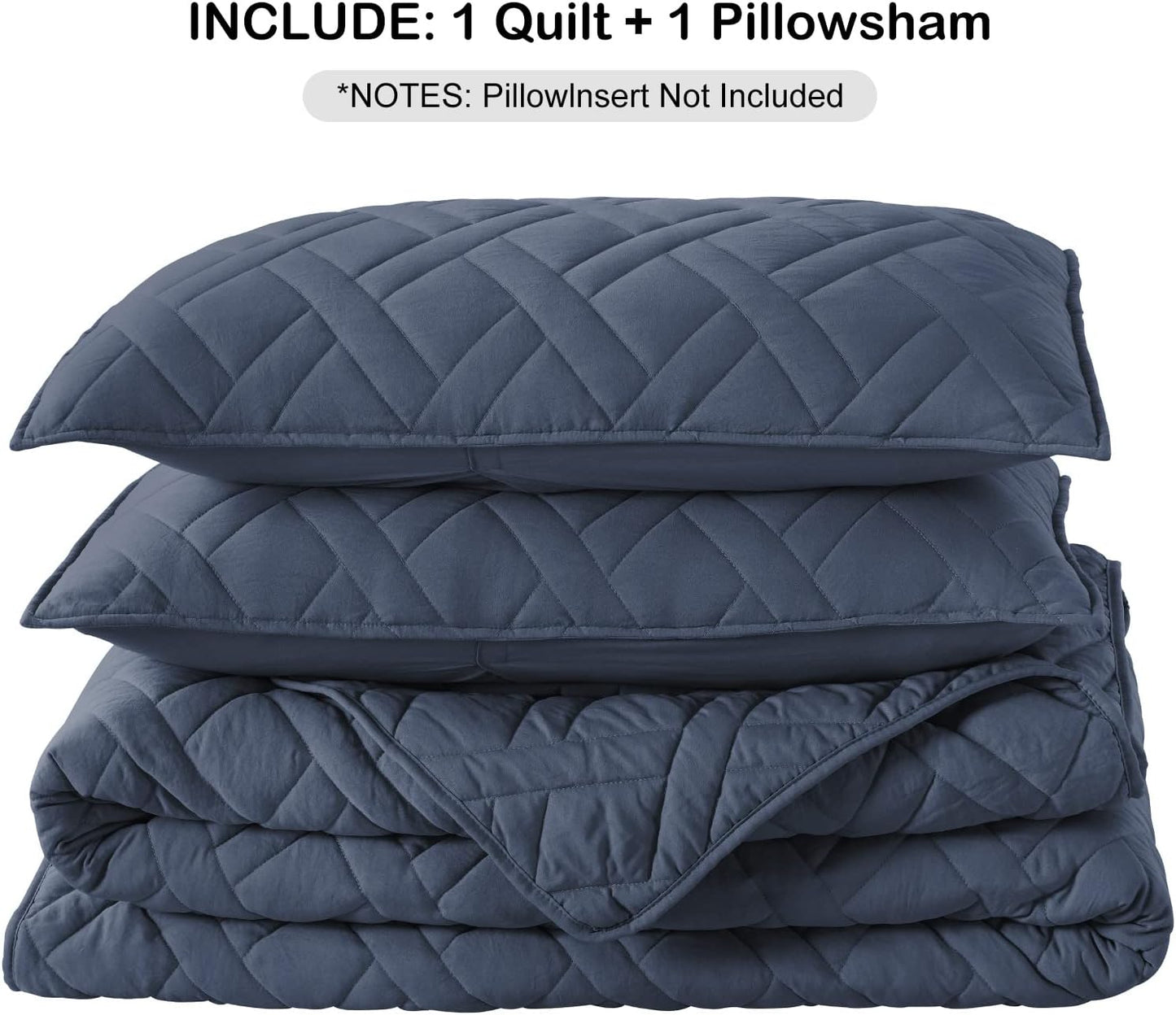 HORIMOTE HOME Quilt Set Twin Size Navy Blue, Classic Geometric Diamond Stitched Pattern, Ultra Soft Microfiber Lightweight Bedding Set Bedspread Coverlet for All Season with 1 Quilt 1 Pillow Sham