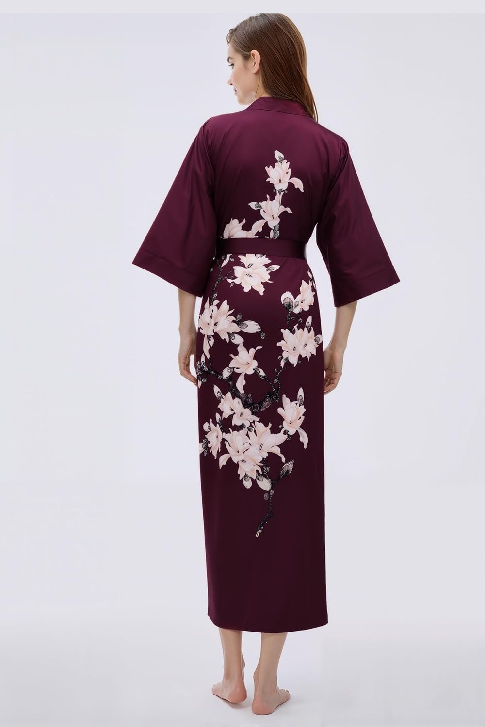 BABEYOND Kimono Robe Cover up with Box Long Floral Satin Sleepwear Silky Bathrobe Bachelorette Robe