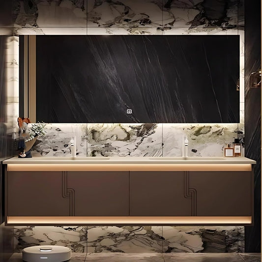 88IN Bathroom Vanity Set with Sink, Smart Defogging Vanity Mirror with 2 Light Strips | with Motion Sensing Light Strips, Bathroom Double Vanities with Sink Includes 2 Drawers (Mirror)