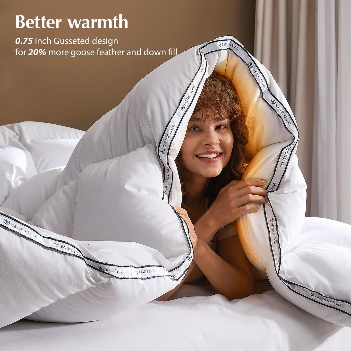 Pacific Coast Goose Feather Down Fiber Comforters King Size, Heavyweight Thickened Winter Duvet Insert, Ultra-Soft, Fluffy, Breathable, Hotel Luxury Bedding Comforters, 8 Tabs, 106"x90"