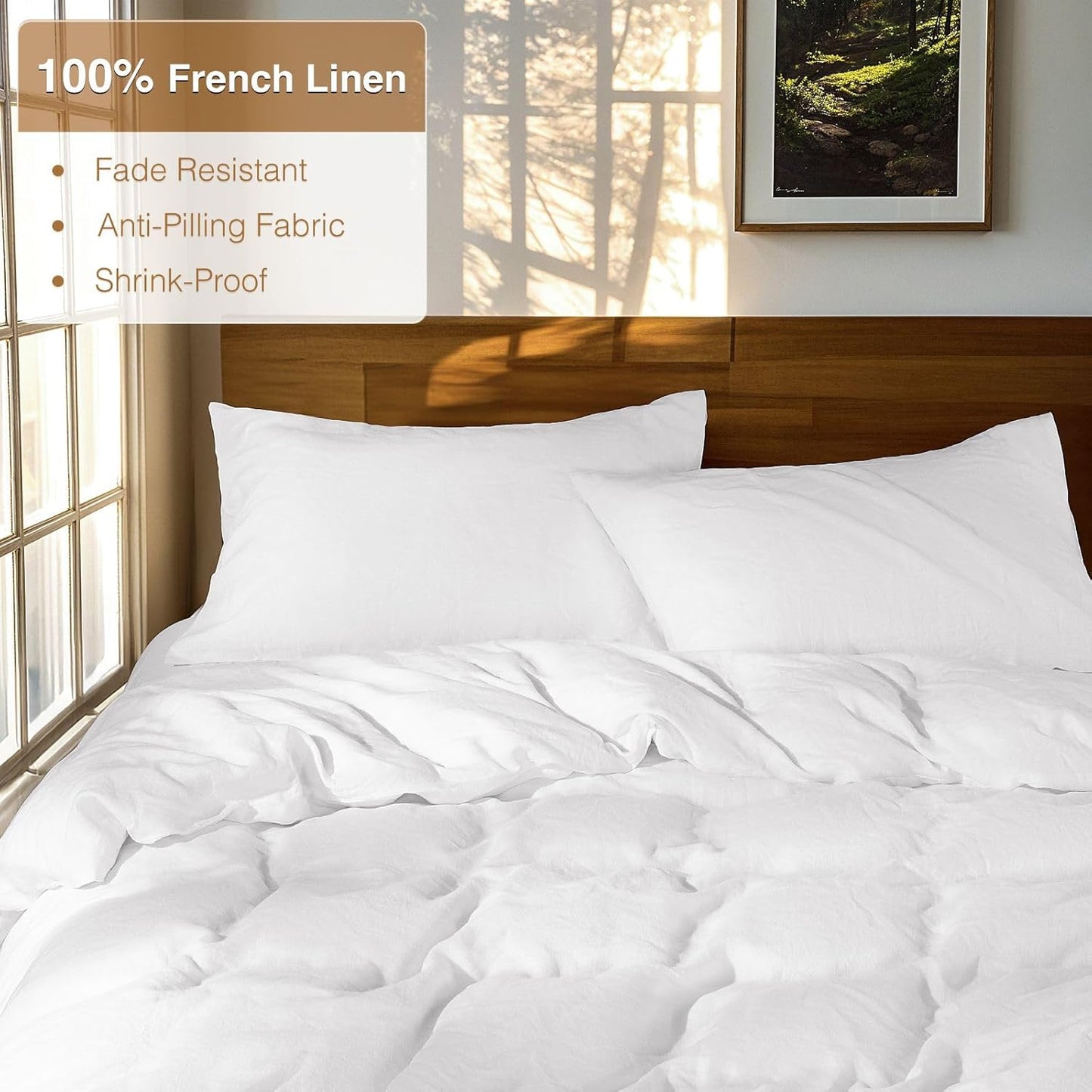 SONORO KATE 100% French Linen Duvet Cover King Size, Soft Breathable for Hot Sleepers, Moisture Wicking & Durable Cover Set - Zipper Closure & 4 Corner Ties Duvet Covers 3 Piece (White,King)