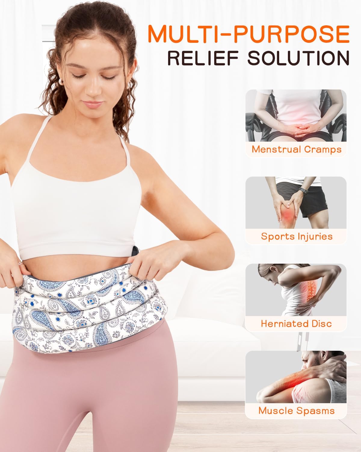 Microwave Heating Pad for Back with Moist Heat, Extra Large Microwavable Heating Wrap for Lumbar, Waist, Stomach, Shoulder, Neck Hot or Cold Pack, Reusable, Portable