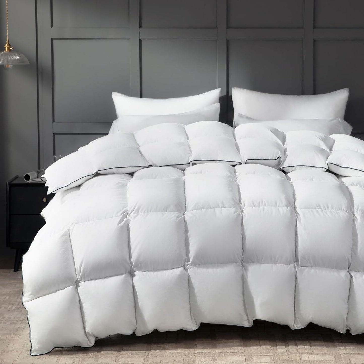 Ubauba Goose Feather Down Fiber Comforter California King Size - 100% Cotton Duvet Insert - Hotel Luxury Fluffy Bedding Comforter - All Season Medium Warmth Cal King 104 x 96 Inch White