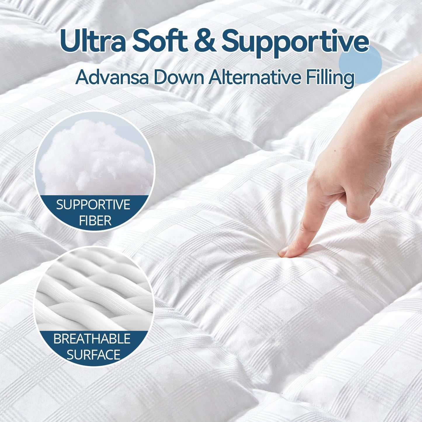 ABENE Mattress Topper for Back Pain Relief, Extra Thick Mattress Pad Pillowtop, Soft Cotton Cover with 8"-21" Deep Pocket, 1300gsm Overfilled Down Alternative Filling (Cotton White, Twin)