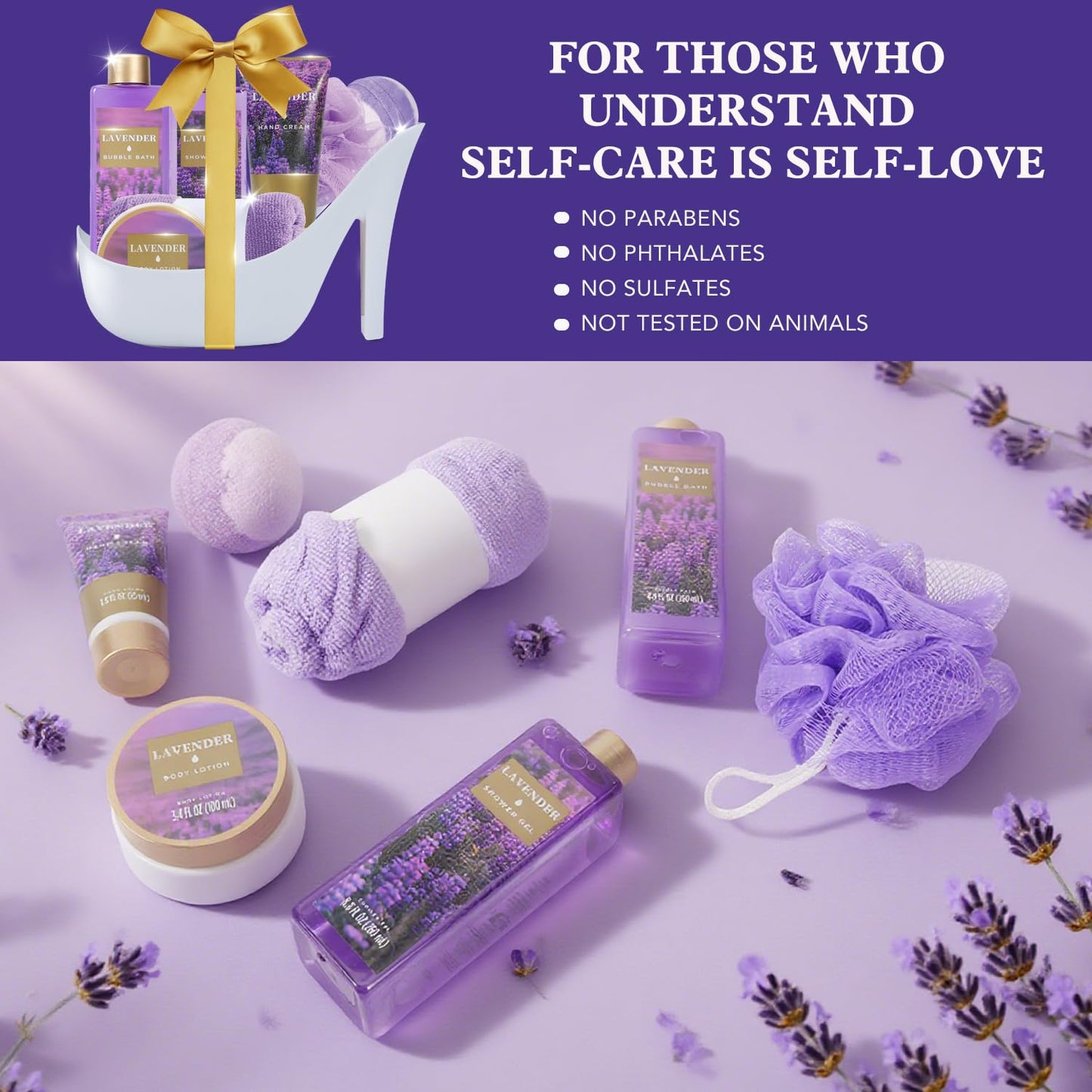 Christmas Gifts For Women, Spa Gift Basket for Women– 9 Piece Set of Lavender Home Spa Set, Bath Gift Set, with Shower Gel, Shea Butter and Body Lotion, Anniversary Basket Gifts for Mom, Wife