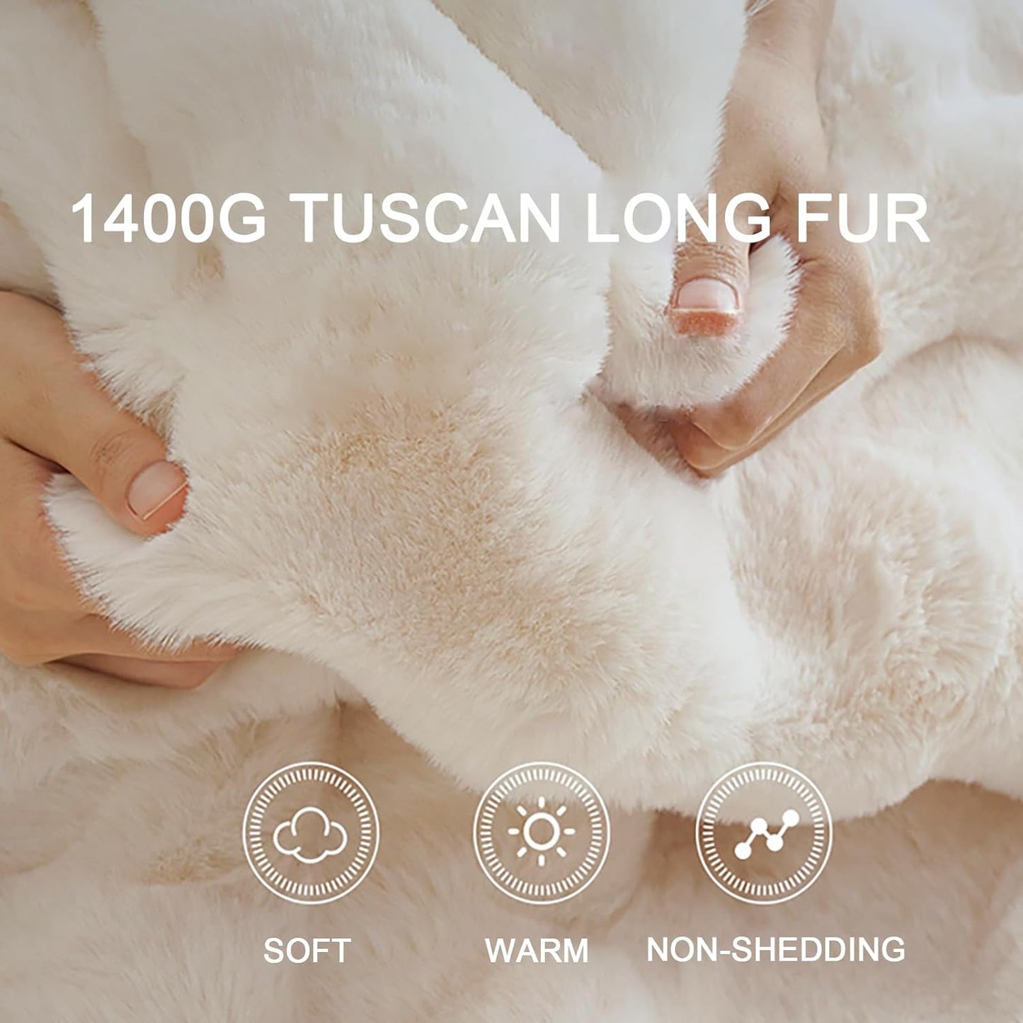 Faux Rabbit Fur Throw Blanket, Luxury Soft Warm Bubble Blanket for Bed, Couch, Sofa, Beige, 50" X 60"