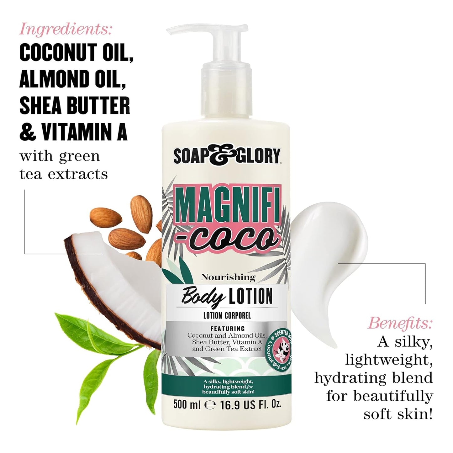 Soap & Glory Magnifi-Coco Body Lotion - Coconut Body Moisturizer with Vitamin A, Shea Butter & Rose Canina Fruit Oils - Rich Moisturizing Lotion for Dehydrated Skin (500ml) (Pack of 2)