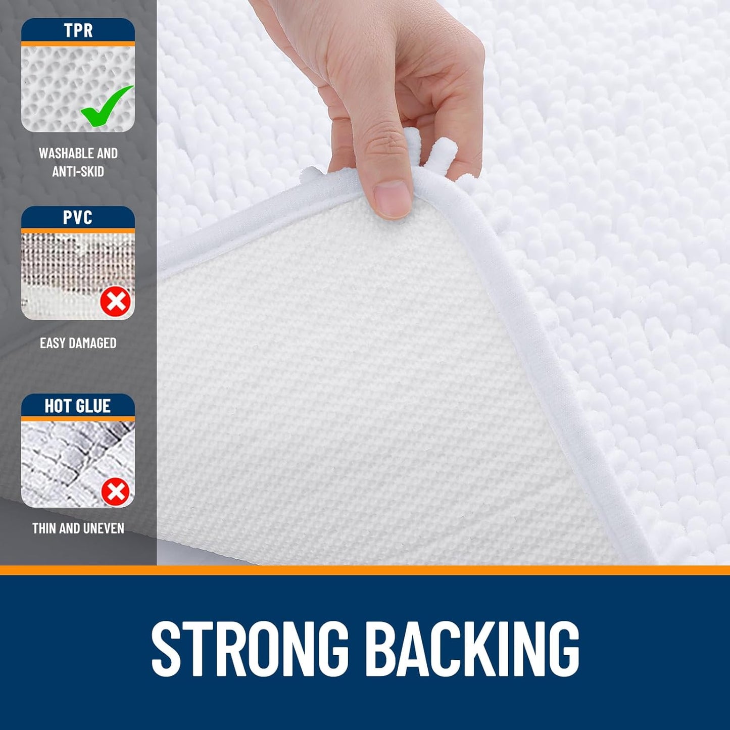 OLANLY Bathroom Rugs 59x24, Extra Soft Absorbent Chenille Bath Rugs, Rubber Backing Quick Dry, Machine Washable Bath Mats for Bathroom Floor, Tub and Shower, Home Decor Accessories, White