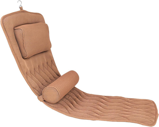 AEROiVi Full Body Bath Pillow with Adjustable Lumbar Roll Pillow Bathtub Cushion with 14 Suction Cups 3D Air Mesh Fit Any Tub Gray Bathroom Accessories Brown