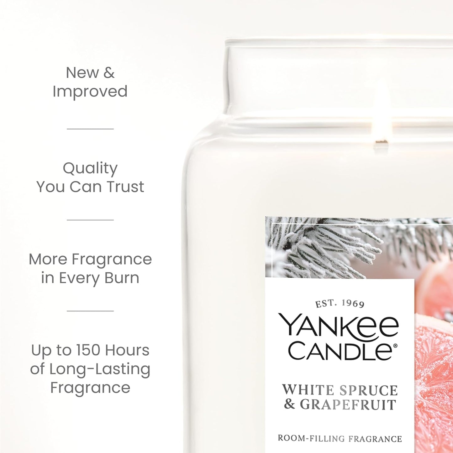 Yankee Candle White Spruce & Grapefruit Scented Candle, 22oz Large Jar with up to 150 Hour Burn Time, Giftable