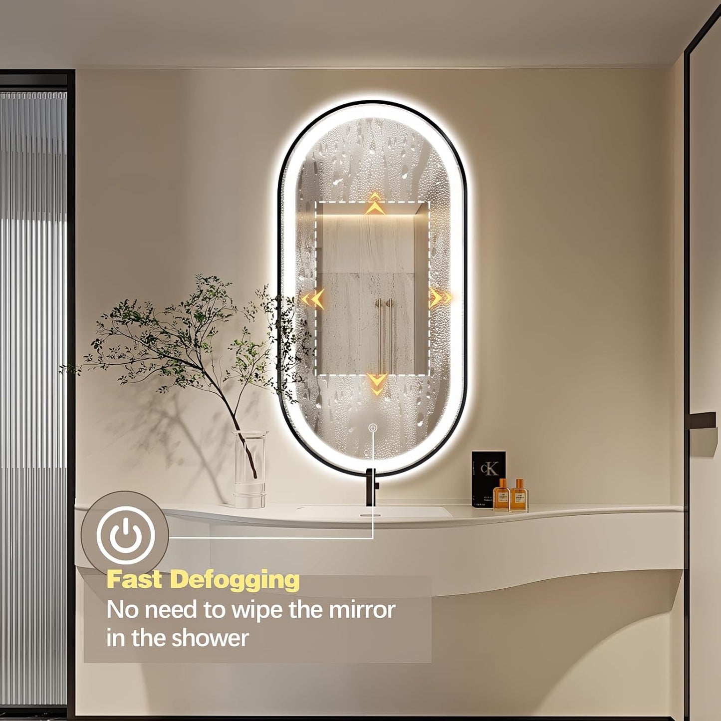 51" x 27" Oval LED Bathroom Mirror with Lights, Black Metal Framed Anti-Fog LED Vanity Mirror, Lighted Bathroom Mirrors Wall Mounted, Stepless Dimmable, Shatter-Proof, Horizontal/Vertical