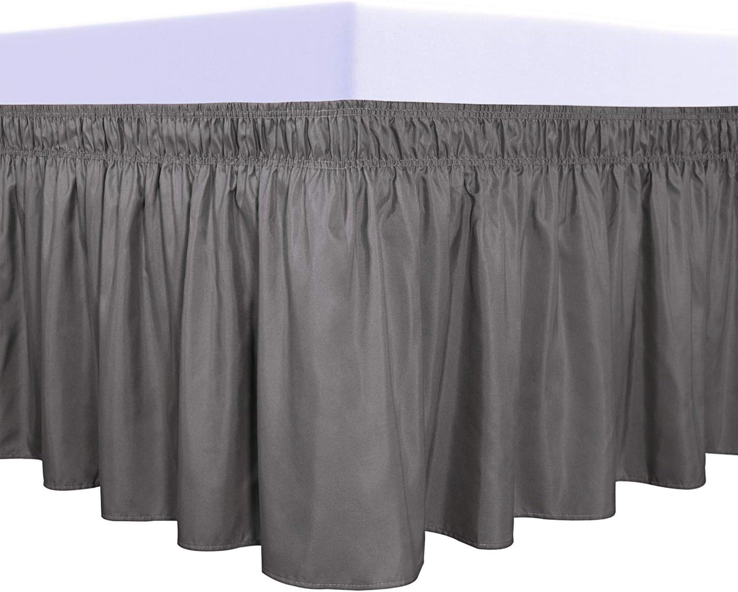 PureFit Wrap Around Ruffled Bed Skirt with Adjustable Elastic Belt - 14 Inch Drop Easy to Put On, Wrinkle Free Bedskirt Dust Ruffles, Bed Frame Cover for Twin,Twin XL and Full Size Beds, Dark Gray