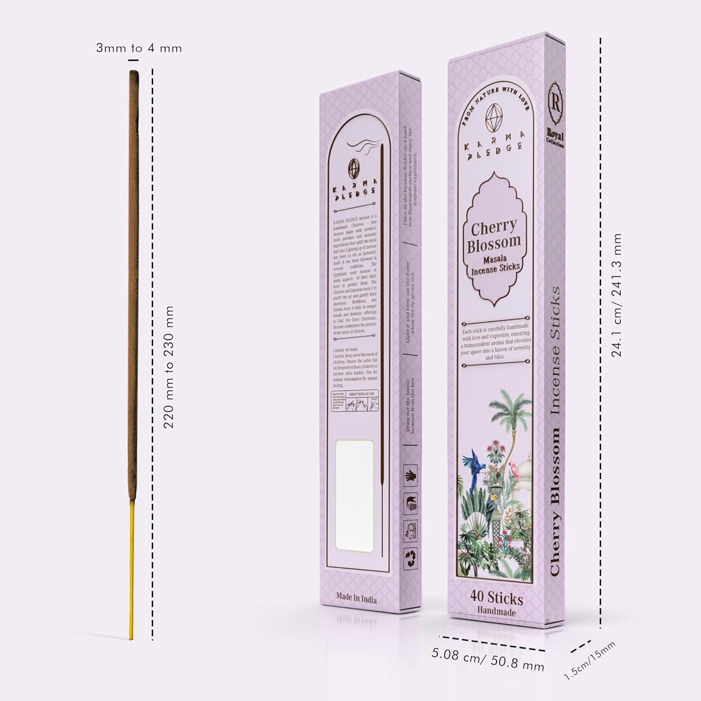 Incense Sticks, Cherry Blossom Incense, Made with Natural Ingredients, Hand Rolled Aromatic Masala, 40 Stick Pack, 45-60 Minute Burn Time, Best for Home Fragrance, Meditation, Yoga, Spiritual Healing