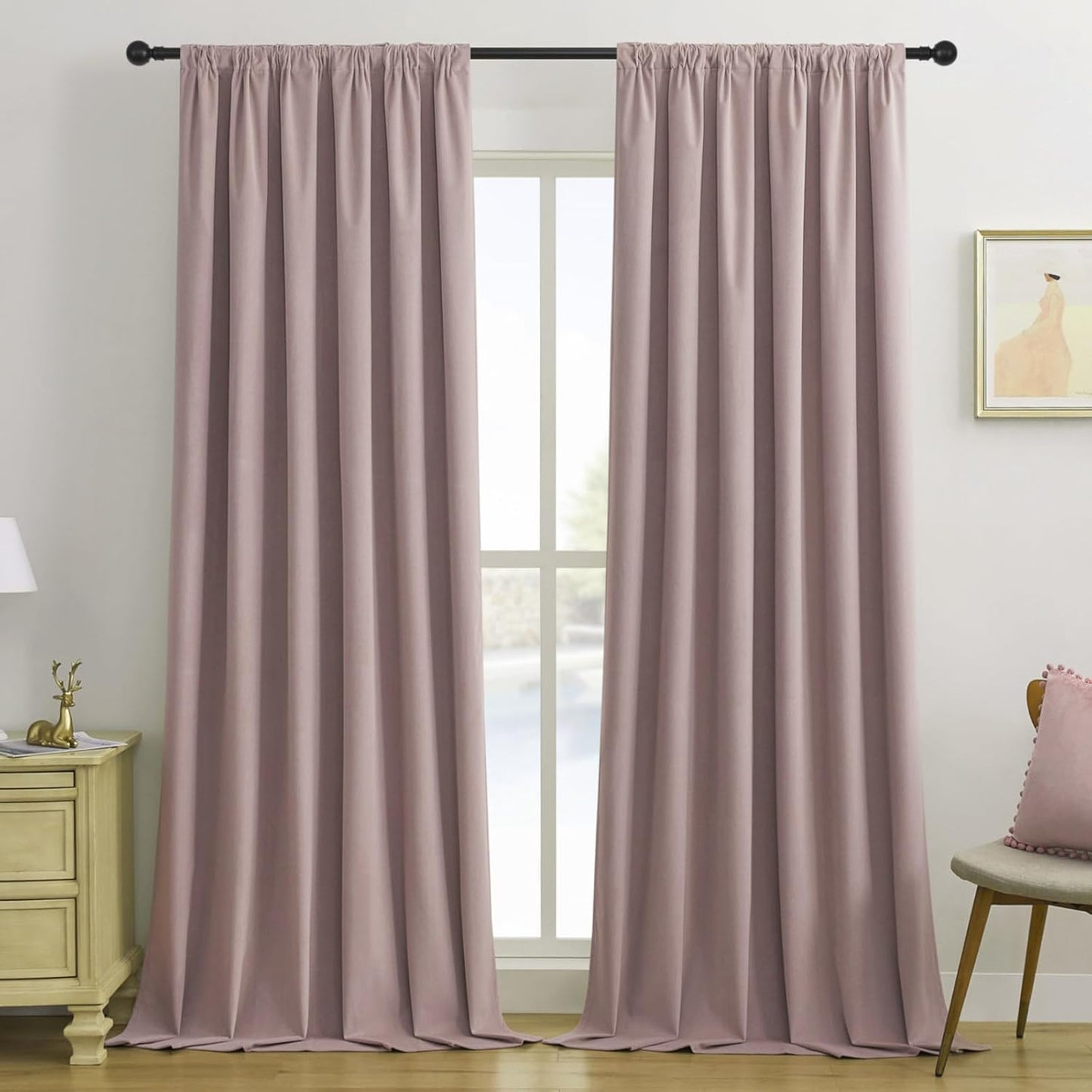 Joydeco Customized Curtains, 100% Blackout Curtains for Bedroom and Living Room, Heavy Duty Luxury Thermal Insulated Rose Pink Velvet Curtains Rod Pocket & Back Tab 1 Panel, Custom Size