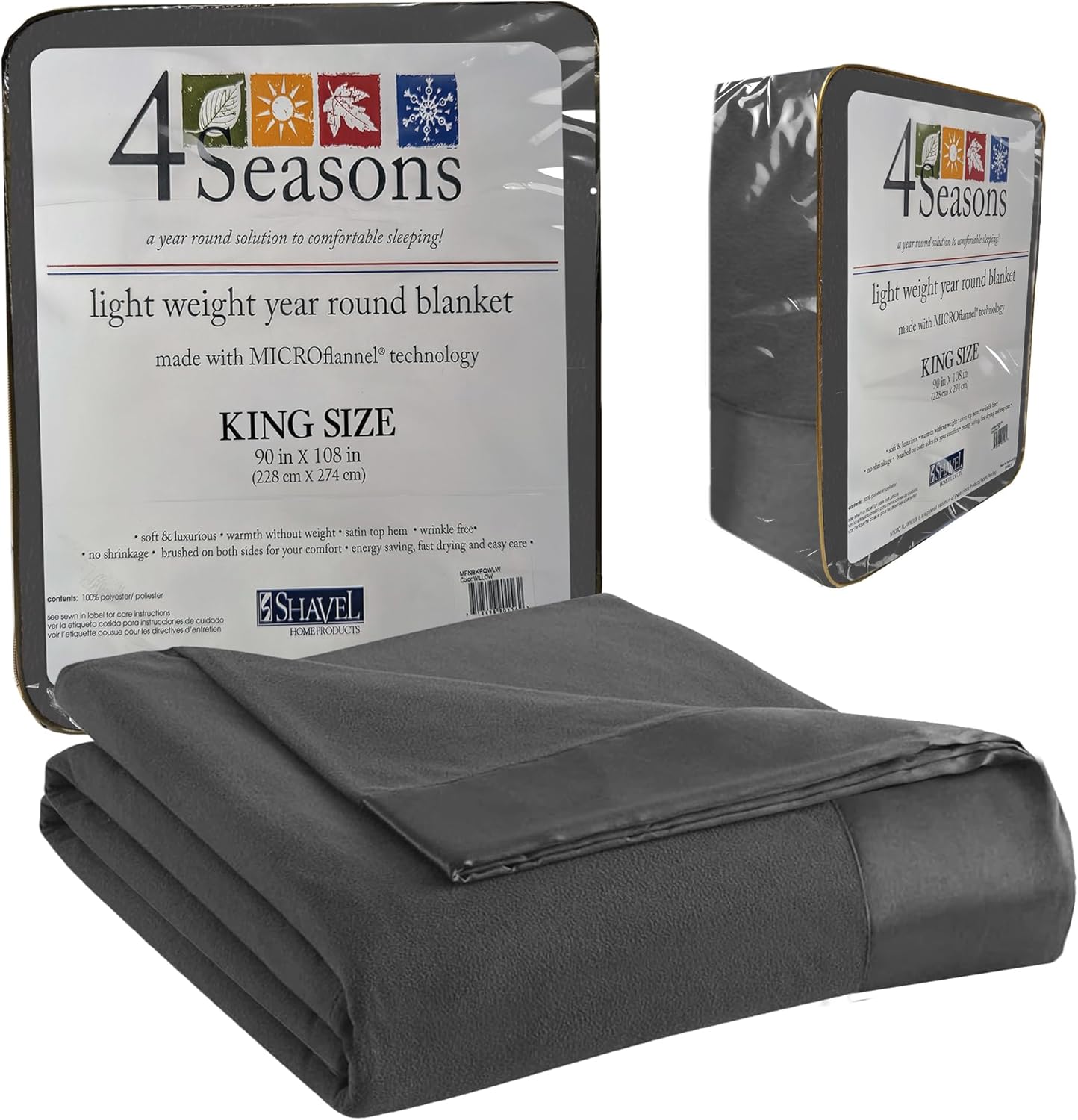 Thermee Micro Flannel King Size Blankets, Lightweight All Seasons Cozy Blanket, Throw Blankets for Home and Living Room, Comfy & Soft Blanket for Couch, Machine Wash, No Pilling -Coal Grey