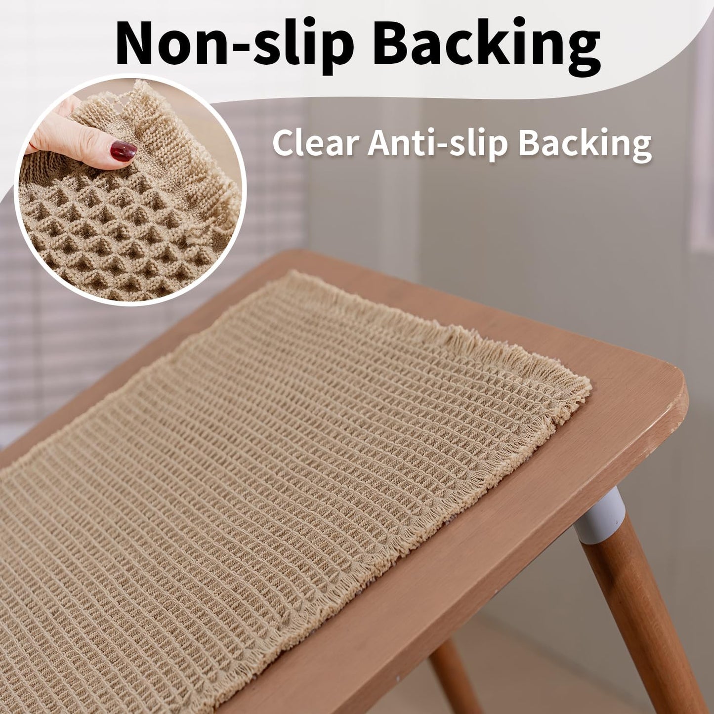 Waffle Bath Mat - Boho Bathroom Rugs Non Slip Washable, Super Absorbent & Quick Dry, Soft Bath Mat Farmhouse Bathroom Decor, 20'' x 48'', Khaki