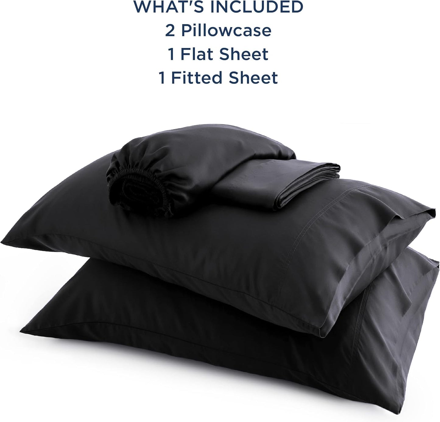 Bedsure Full Size Bed Sheets, Cooling Sheets, Rayon Derived from Bamboo, Breathable & Soft, Deep Pocket Up to 16 Inches, Hotel Luxury Silky Bedding for Hot Sleepers, Black