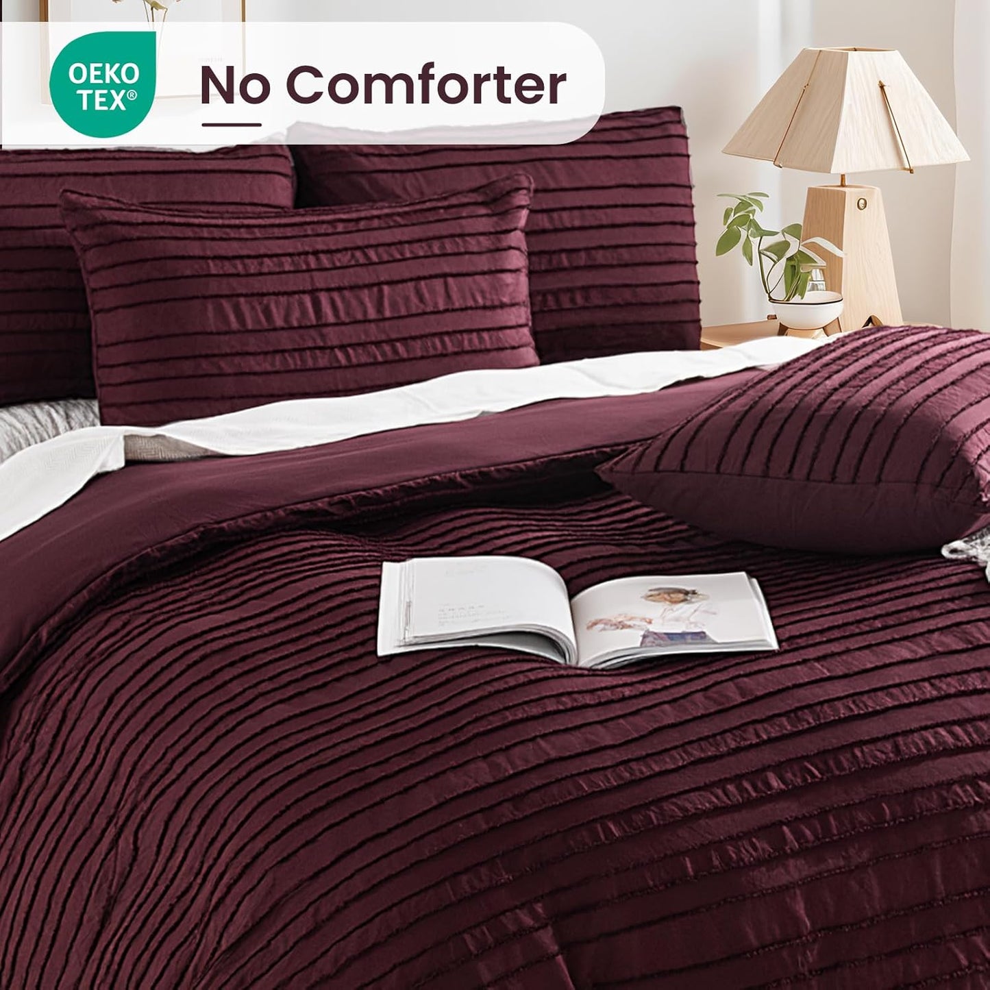 NEXHOME PRO Duvet Cover King Size, Blue 3 Pieces Boho Tufted Duvet Cover Set, Soft and Lightweight Microfiber Comforter Cover Set for All Season (Burgundy,104 x 90)-No Comforter
