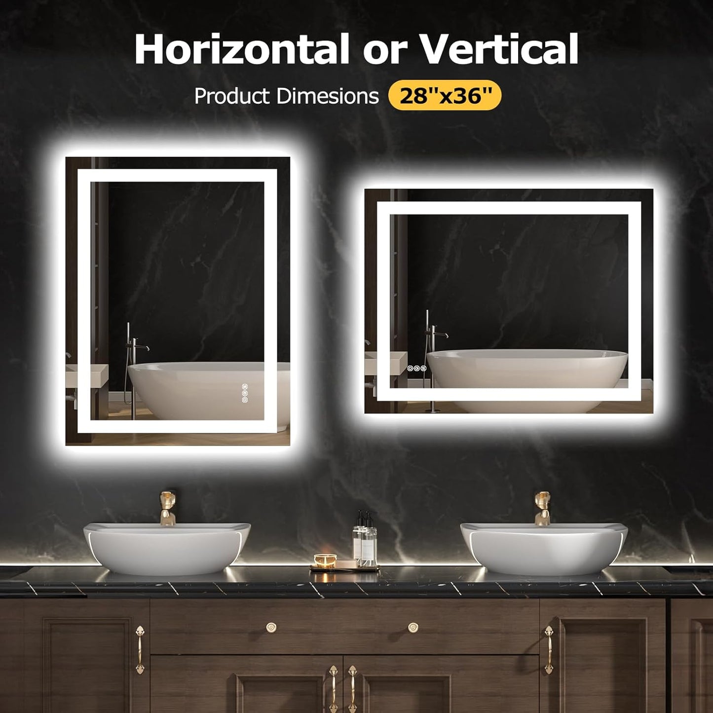 28X36 LED Bathroom Mirror with Lights, Anti-Fog, Dimmable, Backlit + Front Lit, Smart Bathroom Vanity Mirror, Memory Function, Shatterproof, Tempered Glass (Horizontal/Vertical)