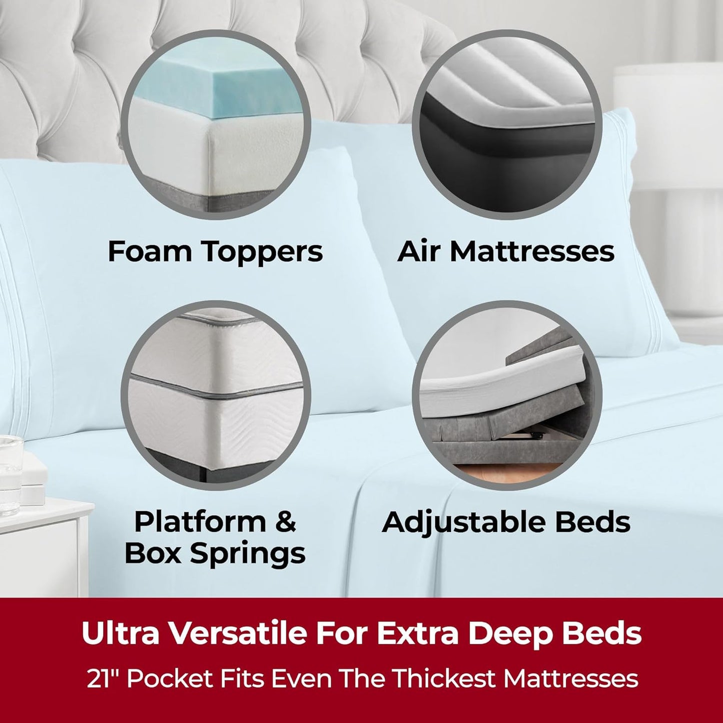 Mellanni Extra Deep Split King Sheets - 5 PC Iconic Collection Bedding - Hotel Luxury, Ultra Soft, Cooling Bed Sheets - Wrinkle, Fade, Stain Resistant (Split King, Aqua)