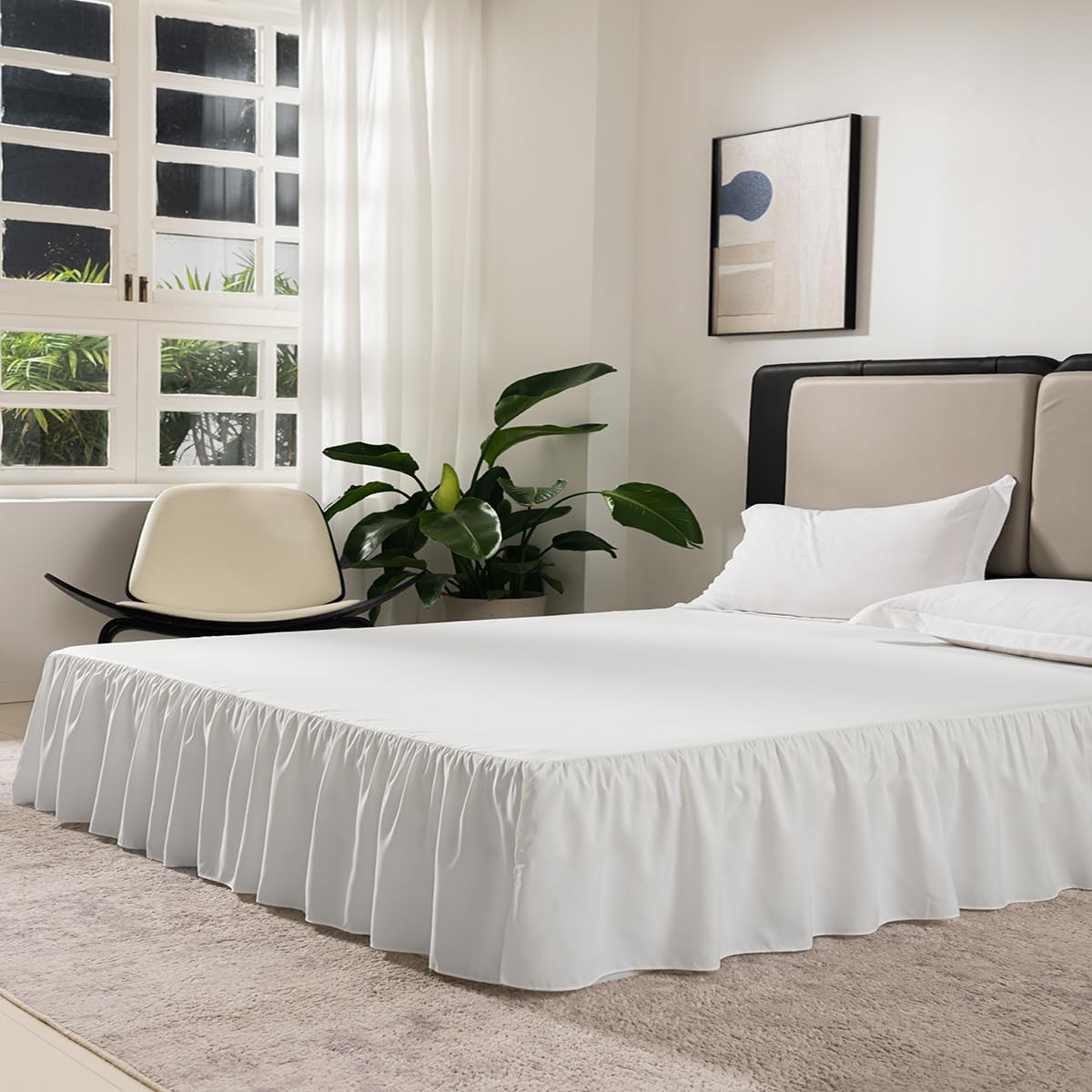 Ivory Bed Skirt King Size Ruffled Bed Skirt with Split Corners, King Bed Skirt 12 Inch Drop, King Size Bed Skirt Ivory for Ruffled Bed Skirt with Split Corners, Bed Skirt King Size