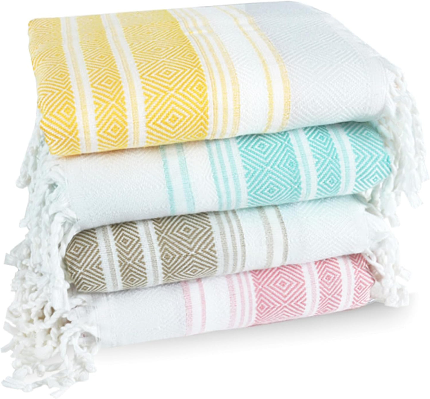 4 Pack Cotton Turkish Beach Towel Lightweight Thin Travel Vacation Essentials Oversized XL Towels Set for Pool Swim Bath Camping Cruise Accessories Must Haves Absorbent Quick Dry Sand Proof Gifts