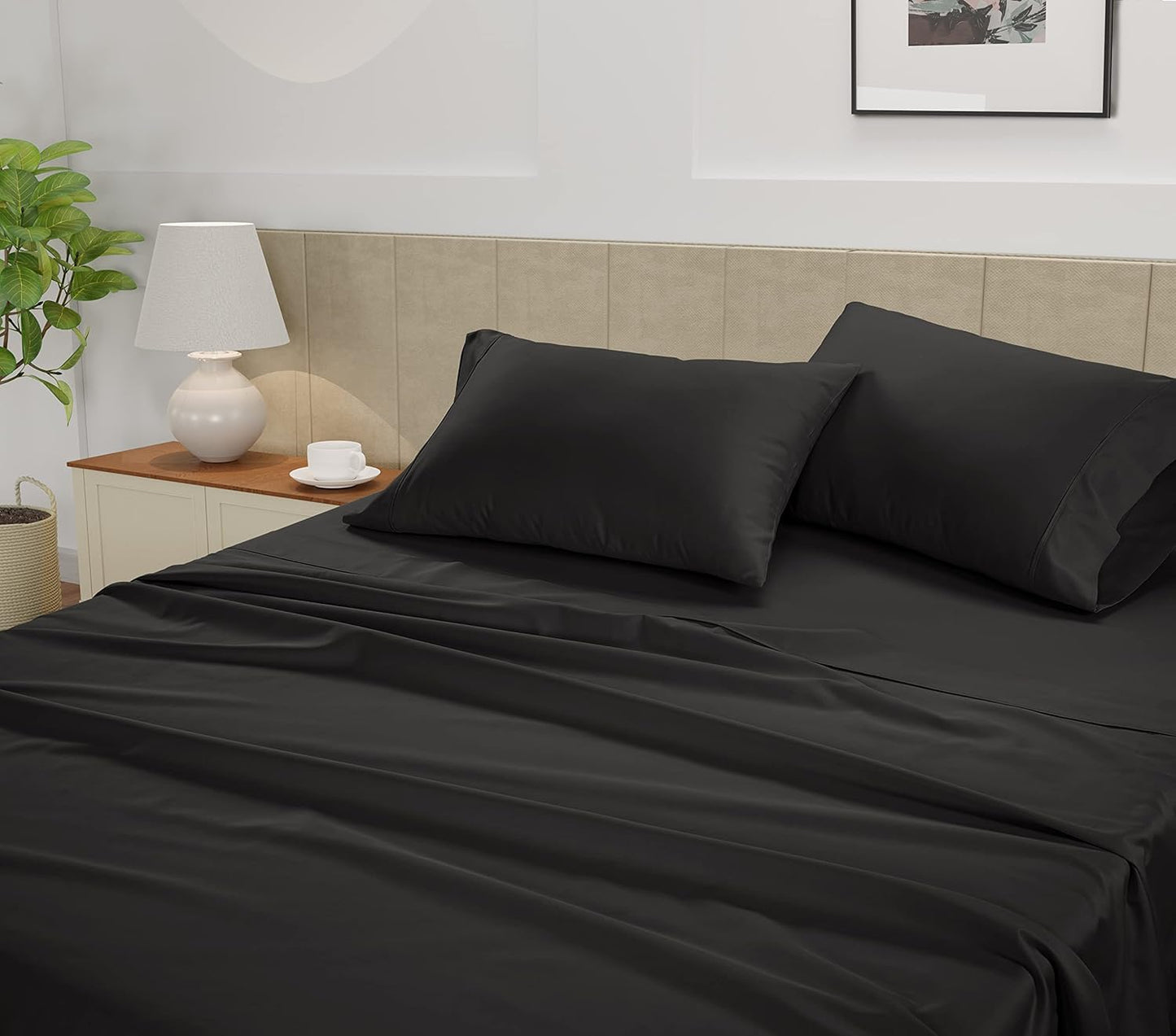LANE LINEN Queen Size Bed Sheets Set – 450 Thread Count 100% Natural Cotton Cooling Sheets, Hotel Luxury Soft Sateen Finish, Snug Fit 15" Deep Pocket Elasticized Fitted Sheet – Black
