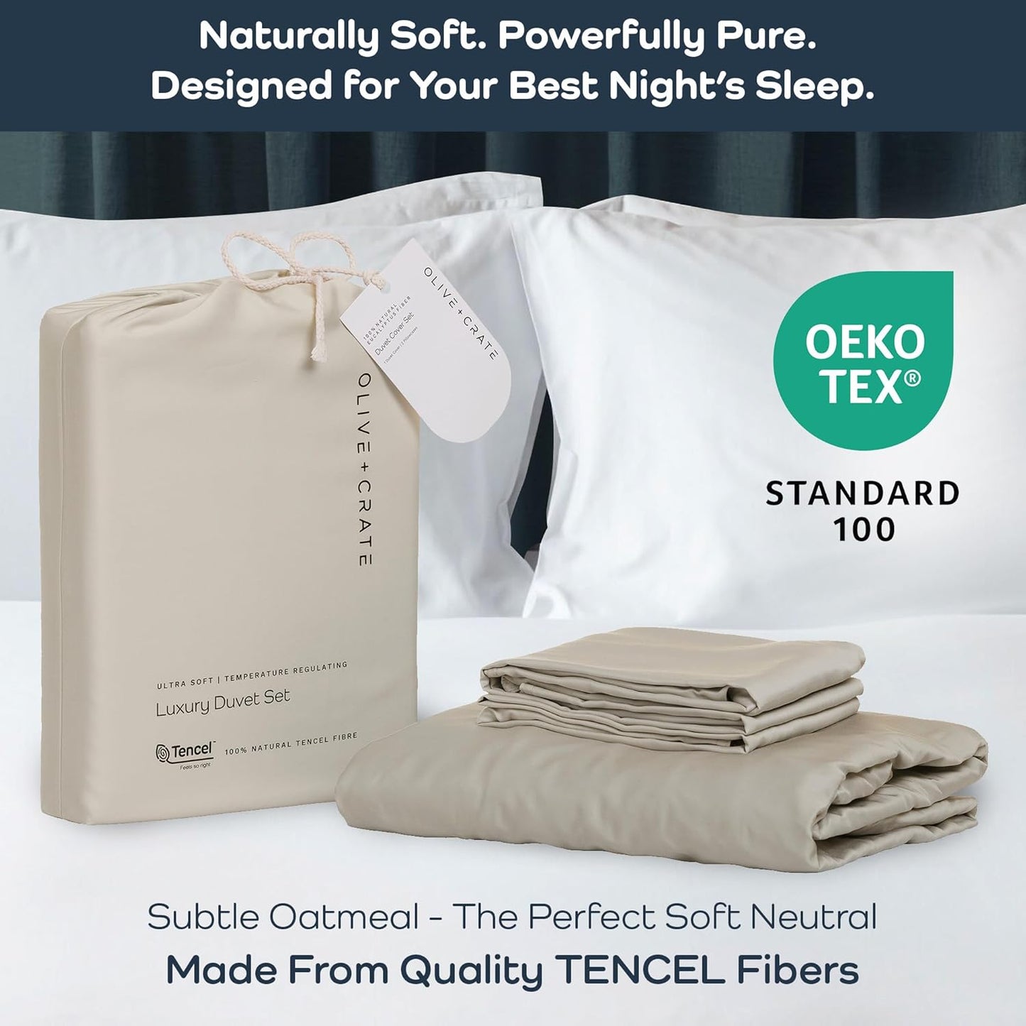 Olive + Crate Tencel Eucalyptus Cooling Duvet Cover Set - Hypoallergenic, Lyocell Tencel Duvet Cover - Soft, Temperature Regulating with Hidden Button Closure & Corner Ties - California King [Oatmeal]