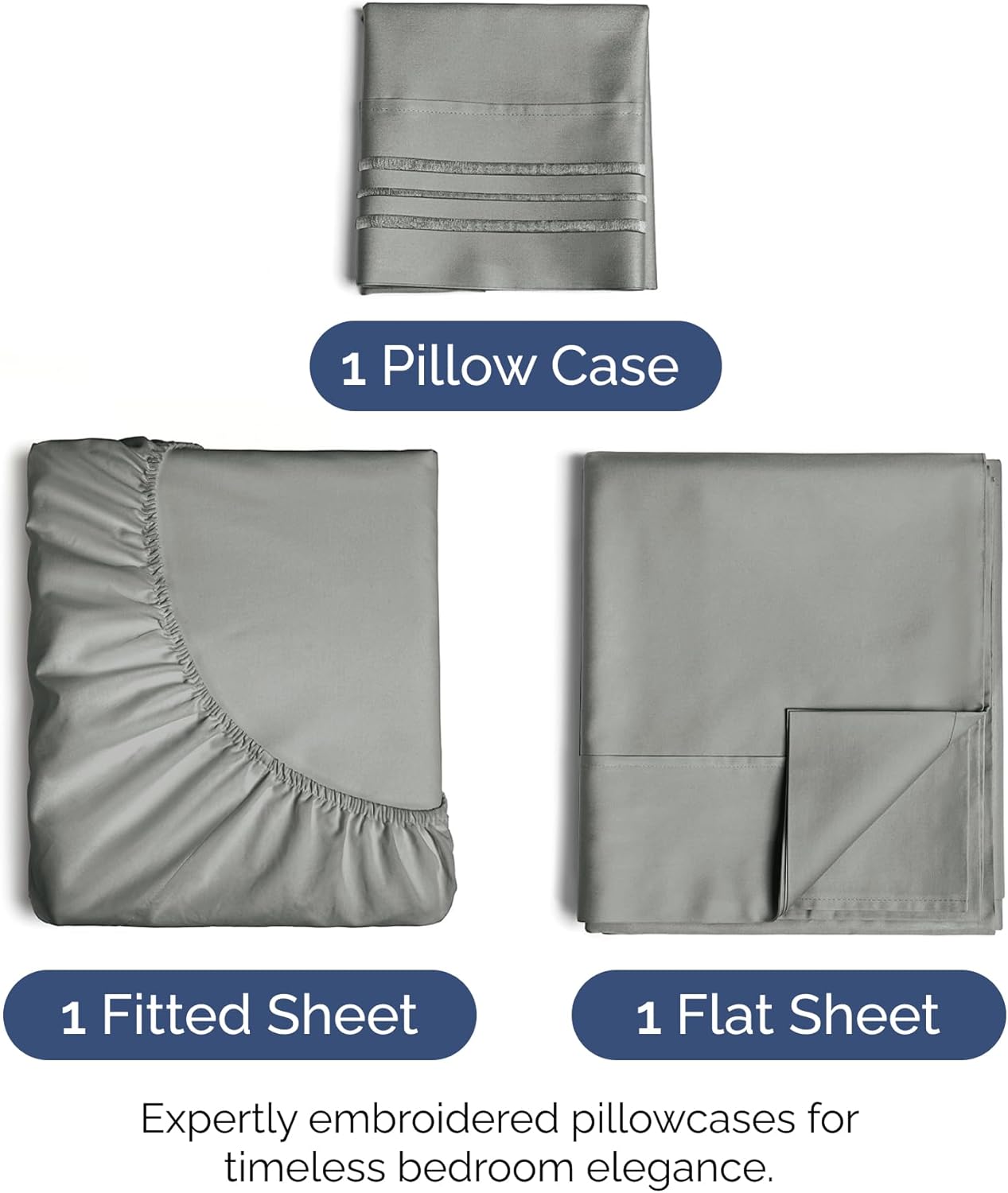 Twin Size 3 Piece Sheet Set - Extra Soft, Breathable & Cooling Sheets - Hotel Luxury Durable Bed Sheets for Women & Men - Deep Pockets, Easy-Fit & Wrinkle-Free Sheets - Slate Grey Oeko-Tex Bed Sheets
