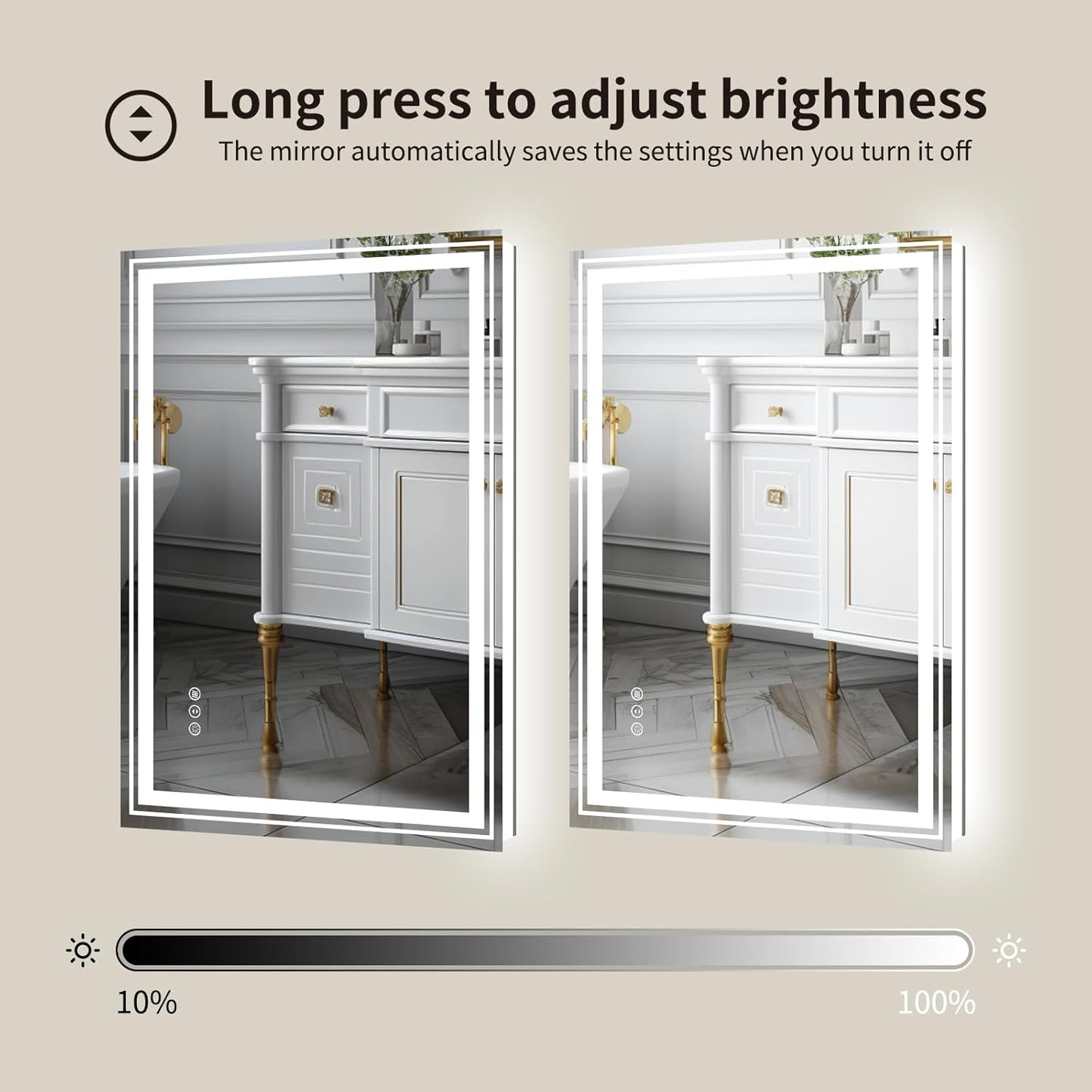 WTTY LED Bathroom Mirror, 24 x 32 with Backlit and Front Light,Stepless Dimmable LED Mirror for Bathroom,Anti-Fog Lighted Bathroom Vanity Mirror Modern for Wall,Memory Function,Shatter-Proof