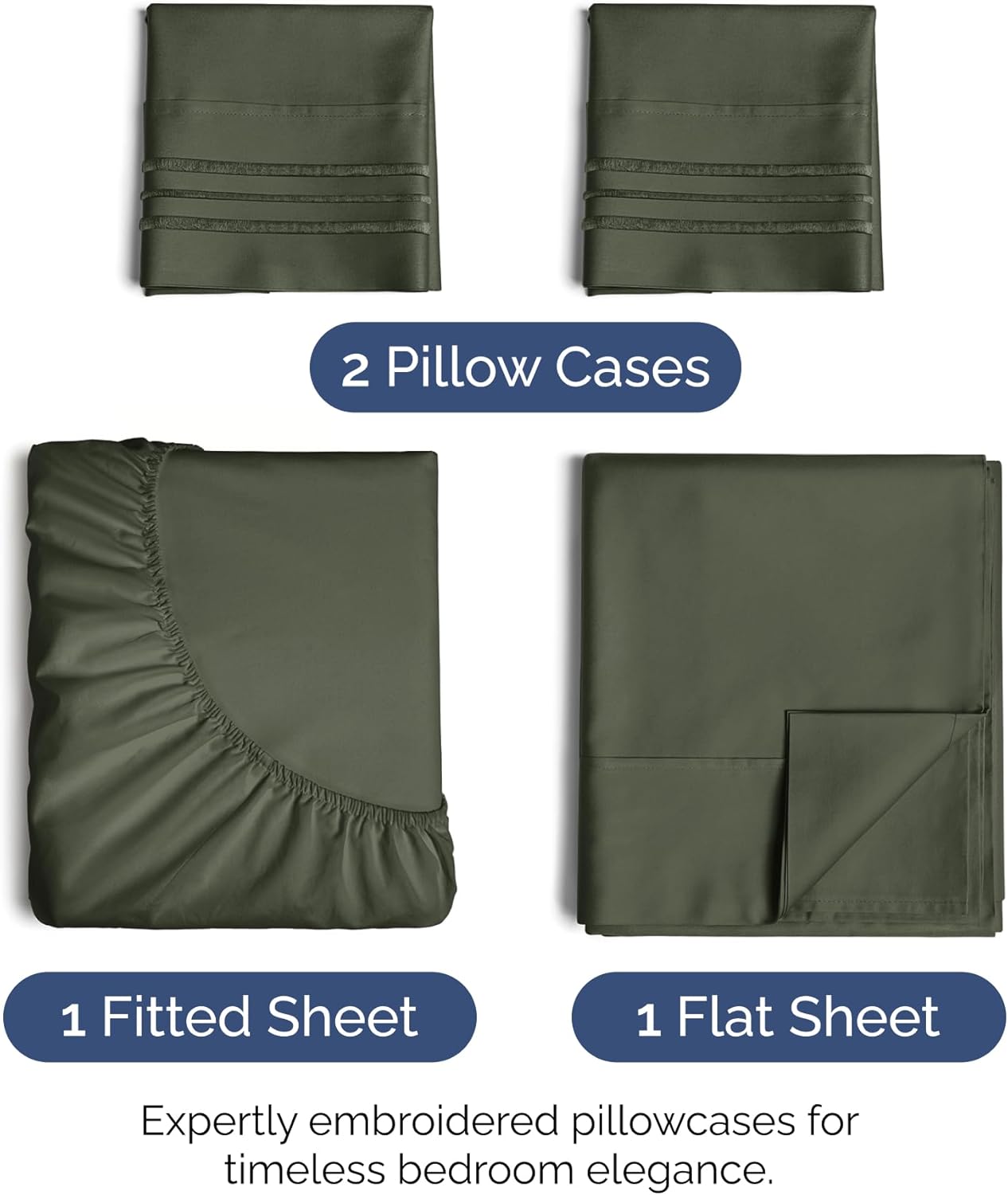 Full Size 4 Piece Sheet Set - Extra Soft, Breathable & Cooling - Hotel Luxury Durable Bed Sheets for Women & Men - Deep Pockets, Easy-Fit & Wrinkle-Free - Dark Olive Grey Oeko-Tex