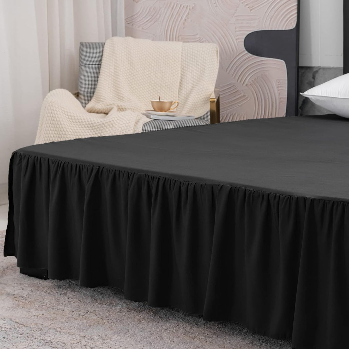 Black Bed Skirt Full Size Ruffled Bed Skirt with Split Corners, Full Bed Skirt 14 Inch Drop, Full Size Bed Skirt Black for Ruffled Bed Skirt with Split Corners, Bed Skirt Full Size