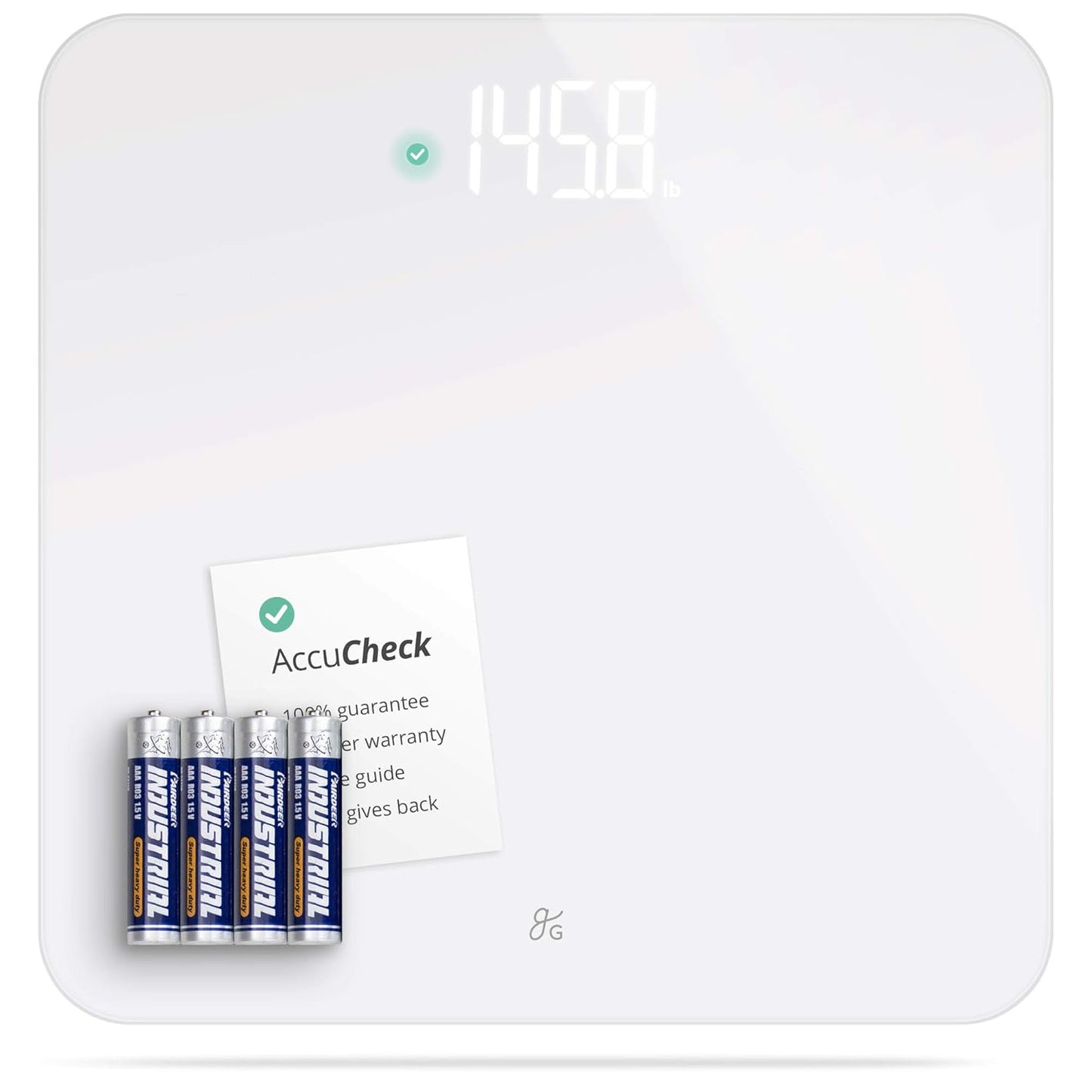 Greater Goods Digital AccuCheck Bathroom Scale for Body Weight, Capacity up to 400 lbs, Batteries Included, White